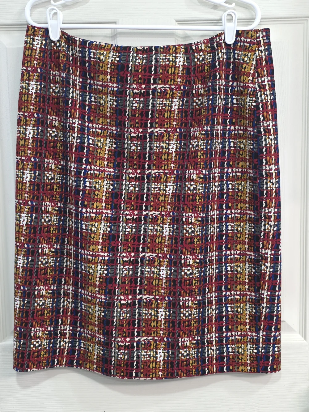 Evan Picone Black Label Multicolor Plaid Pencil Skirt - Red, Navy & Mustard